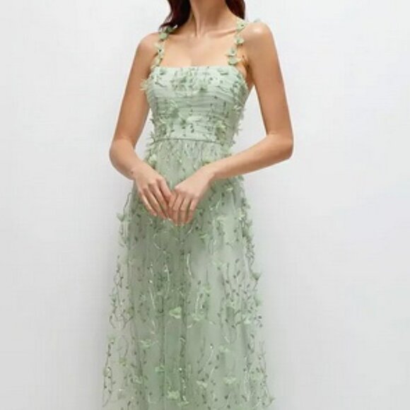 Dessy Collection Dresses & Skirts - Dessy Collection Celedon Green Floral Embroidered Gown 3156